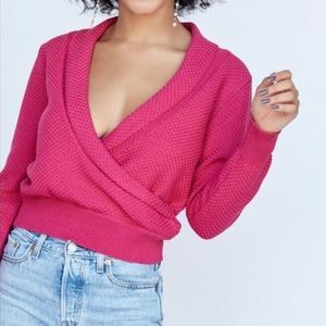 Callahan Risa Top Wrap Cotton knitwear Long Sleeve Hot Pink size XS